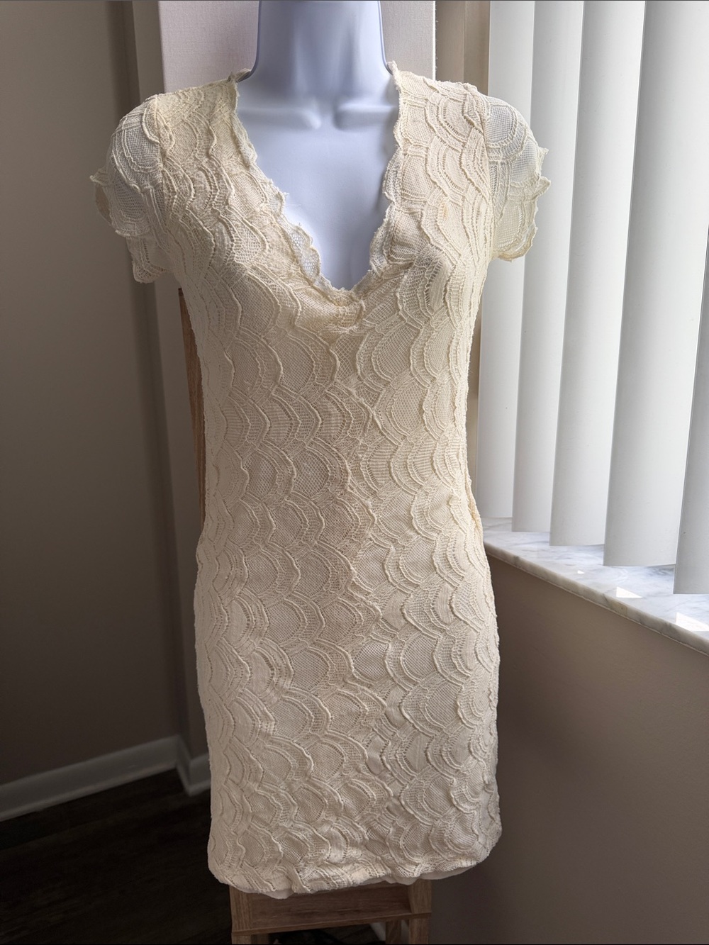 Nightcap Cream Lace V-Neck Mini Dress